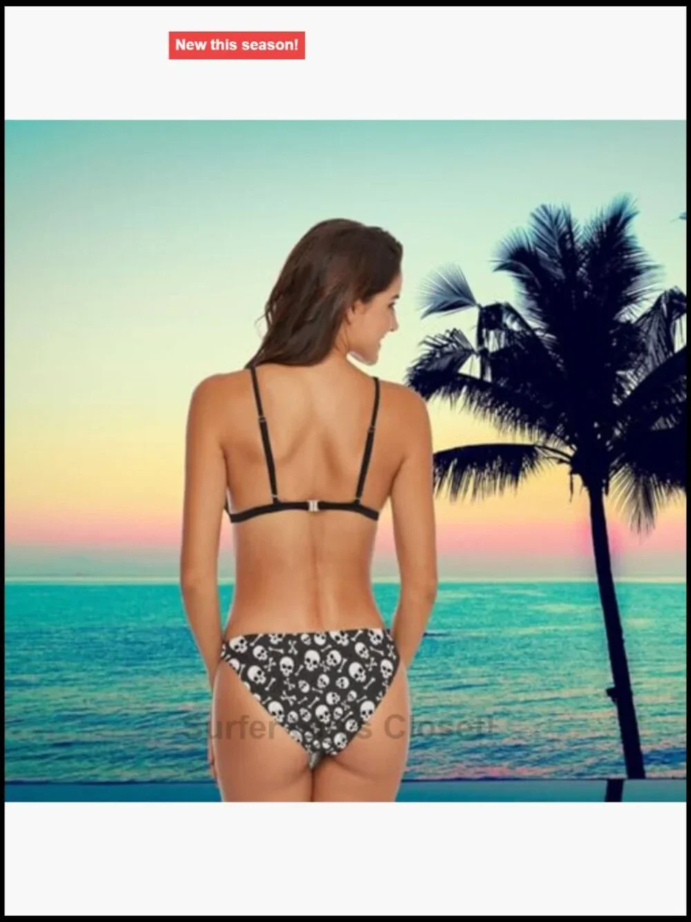 2 Pc Swimsuit Set Triangle Padded Top Thong Bikini Bathing Set Quick-Dry